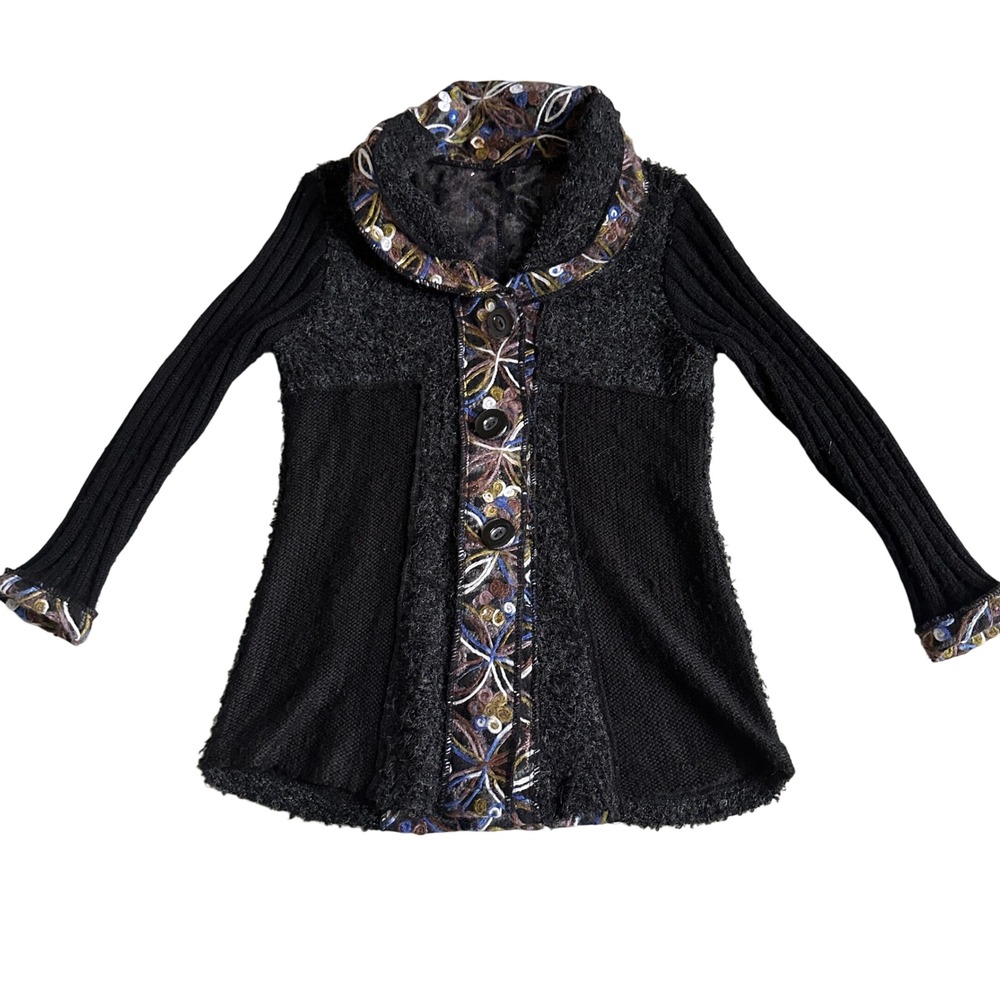 Y2K Sioni Wool Mohair Cardigan Womens L Fairy Whimsigoth Floral Boho Sweater